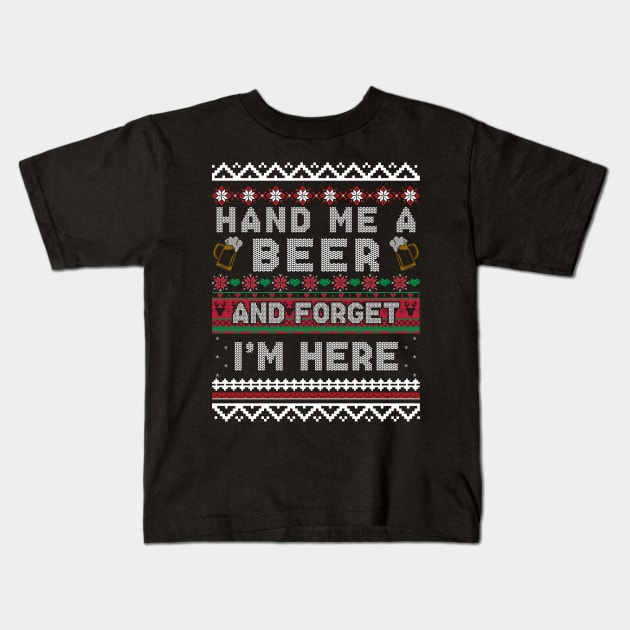 Hand Me a Beer Ugly Christmas Sweater Funny Kids T-Shirt by kamahashirt